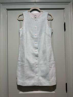 J. Crew Sleeveless Pale Blue Tweed Button-Front Mini Dress